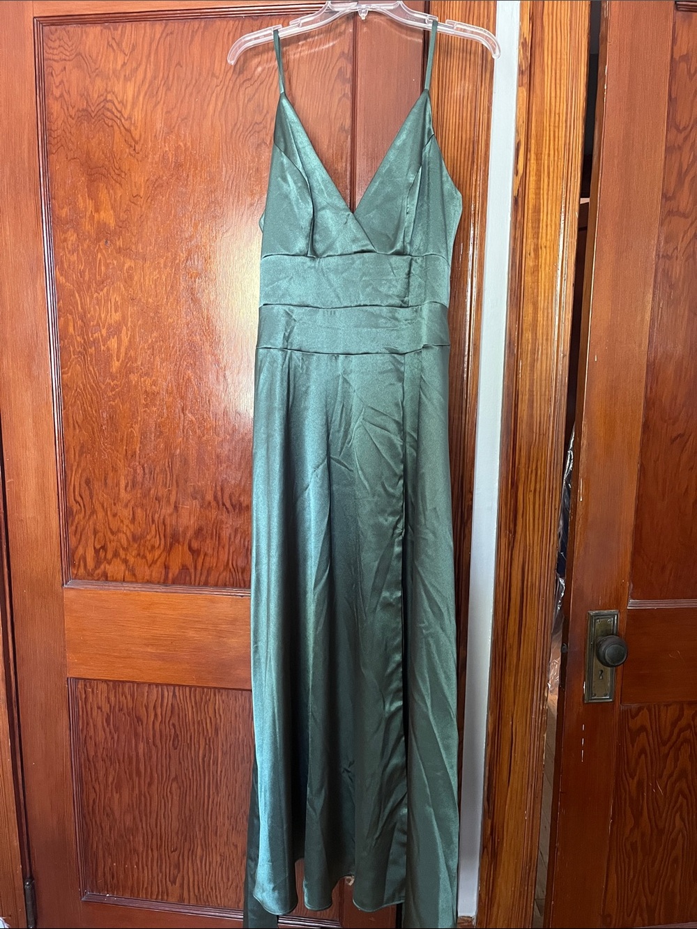 Azazie Emerald Green Satin Maxi Slip Dress